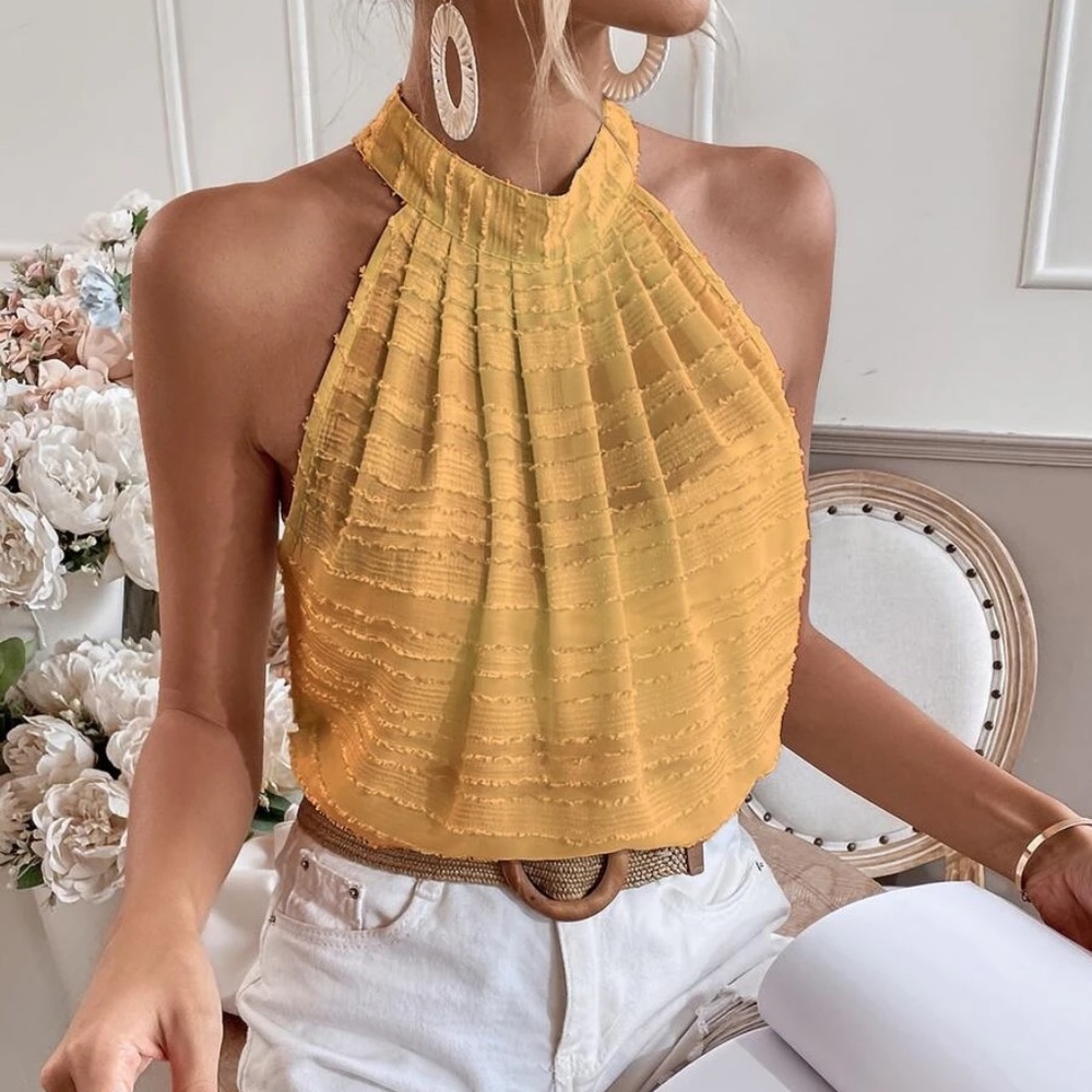 Boho Textured Minimalist Halter Top - Picture 2 of 13